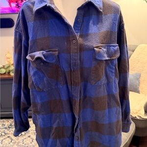 Blue and Black Plaid Button-Up Shirt